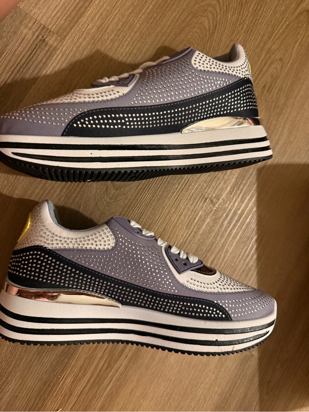 Gray and Black Platform Sneakers With Rhinestones - Picture 3 of 9